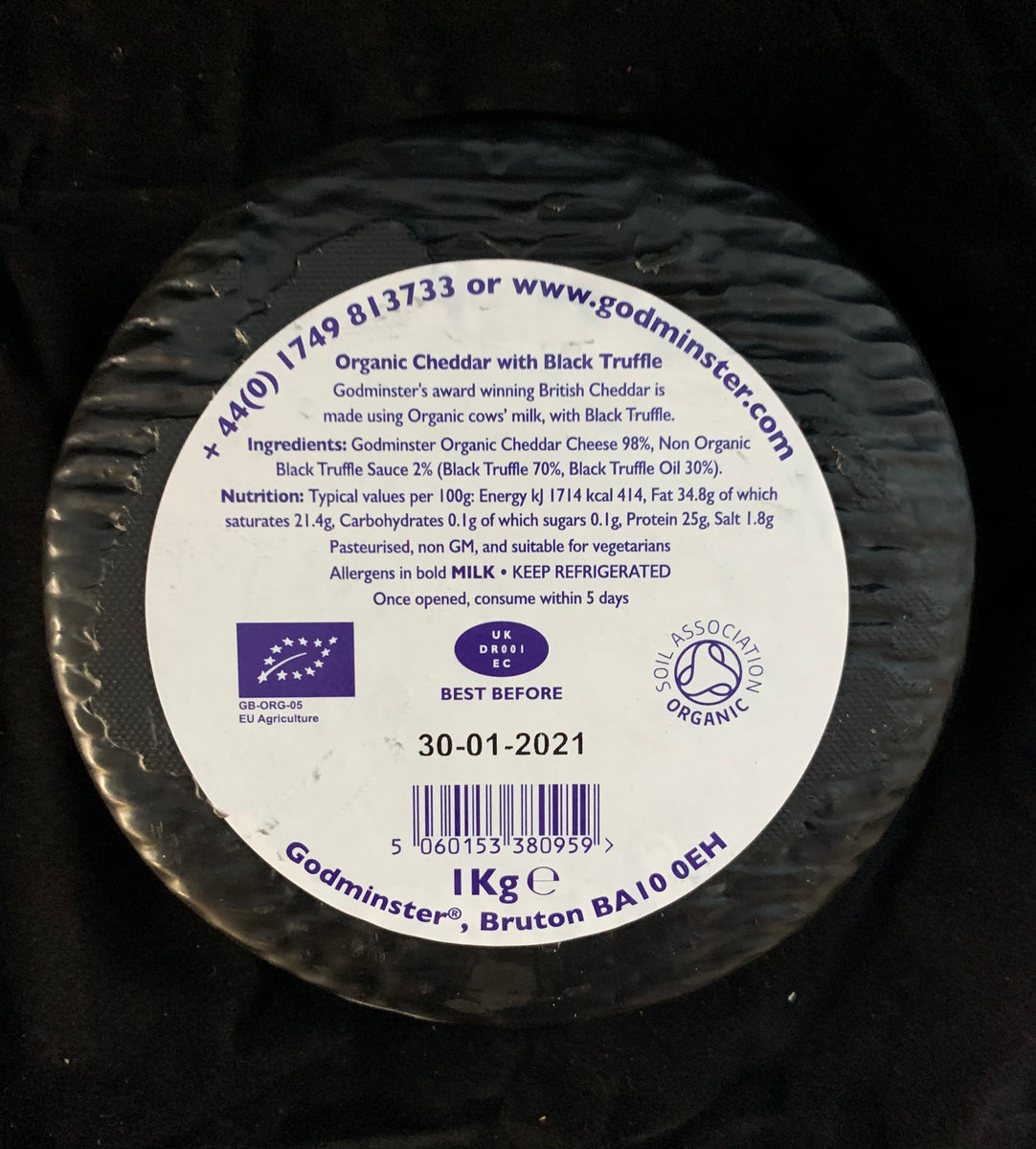 Godminster Vintage Truffle Organic Cheddar 1kg The Cheese Hut