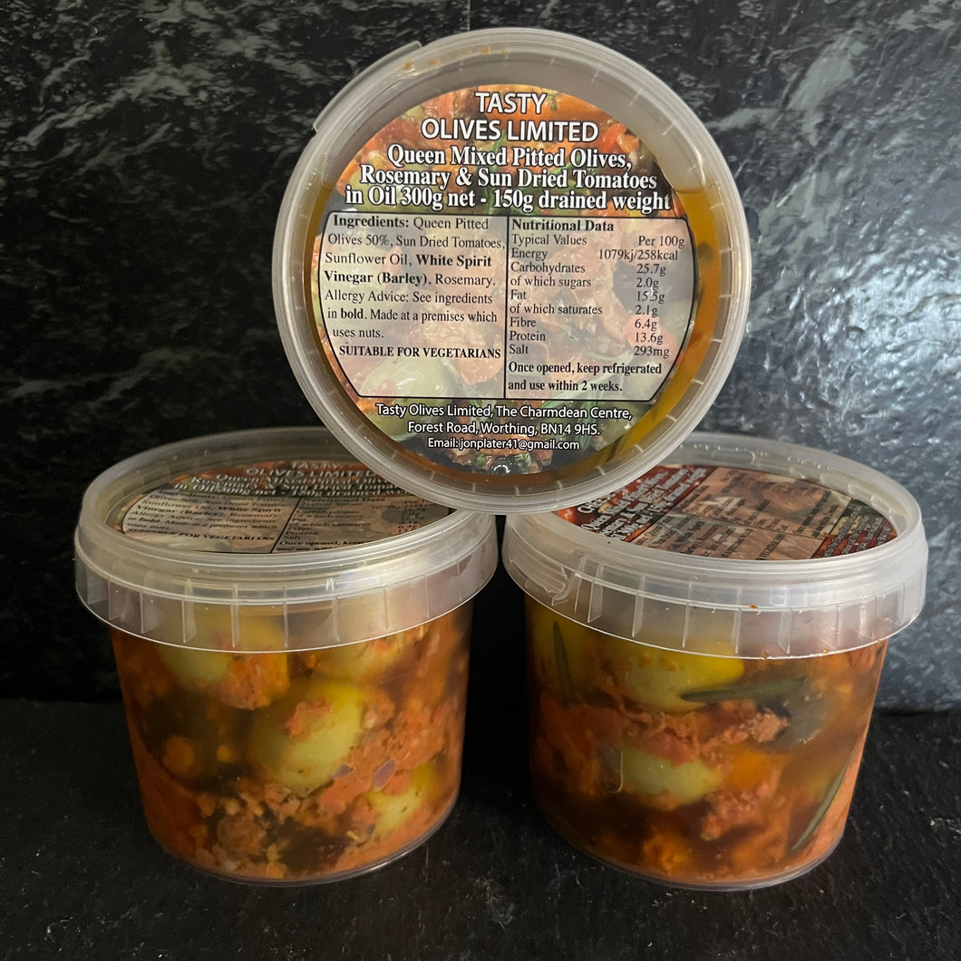 Sundried Tomato marinated Queen pitted Olives 300g